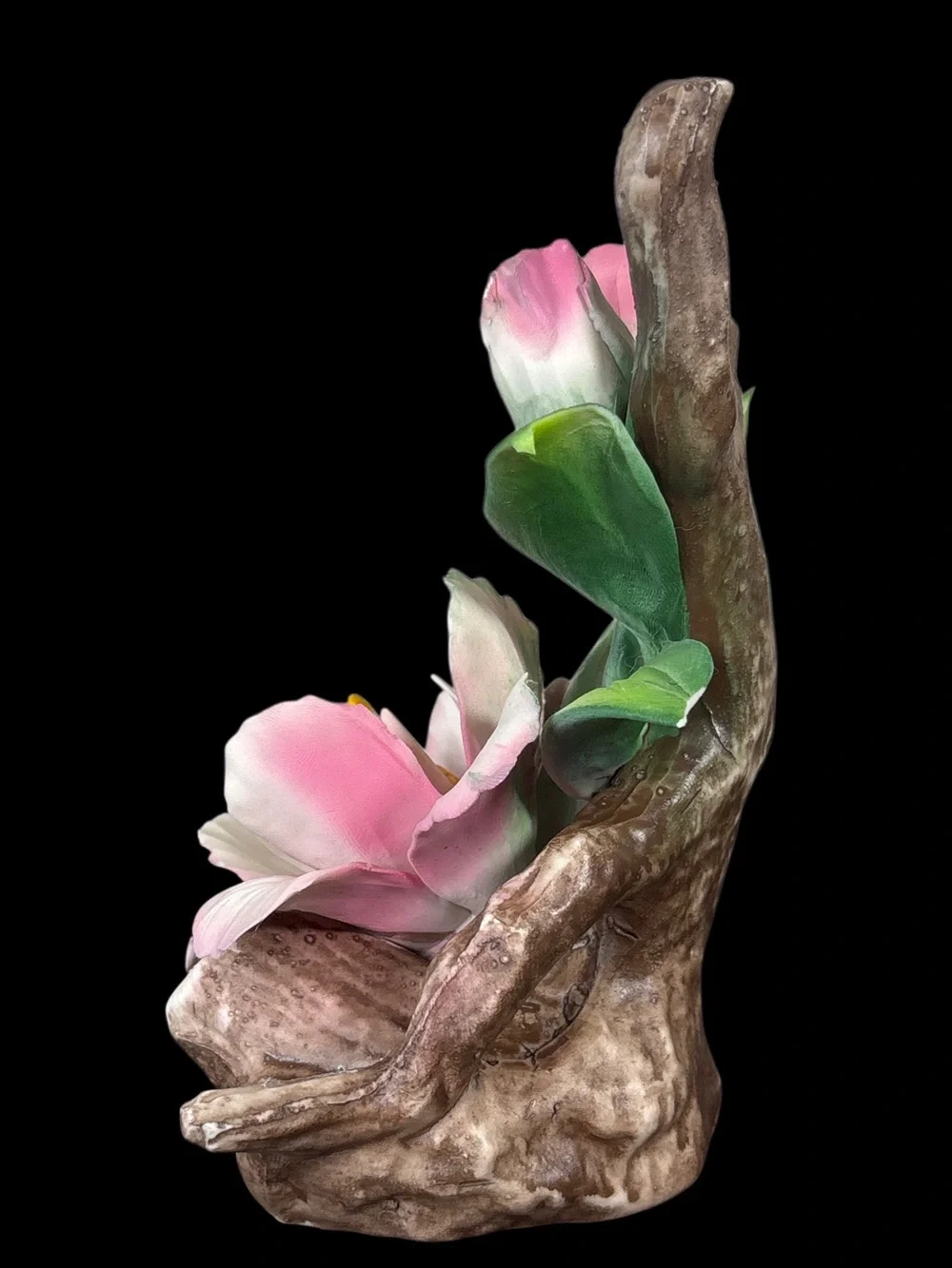 Vintage Capodimonte Porcelain Pink Blossom Floral Sculpture.